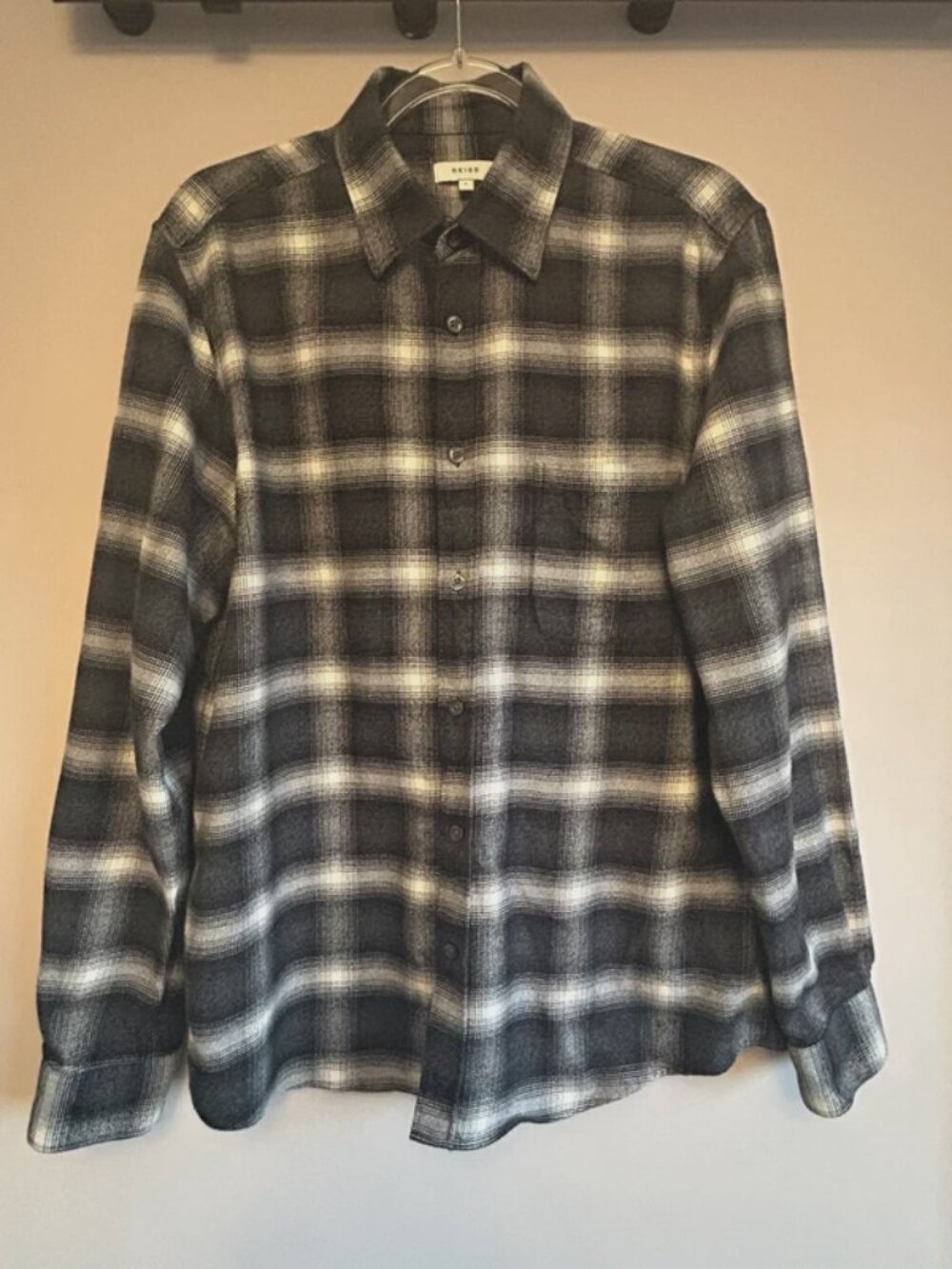 Reiss Brushed Cotton Check Shirt Large Black Grey Overshirt Flanel